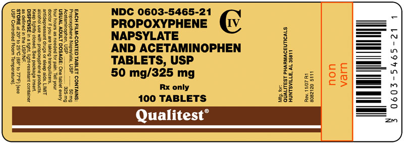 This is an image of the label for 50 mg/325 mg Propoxyphen Napsylate and Acetaminophen Tablets.