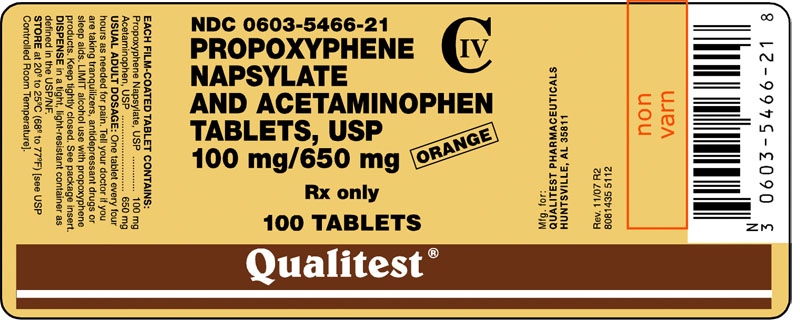 This is an image of the label for orange 100 mg/650 mg Propoxyphen Napsylate and Acetaminophen Tablets.