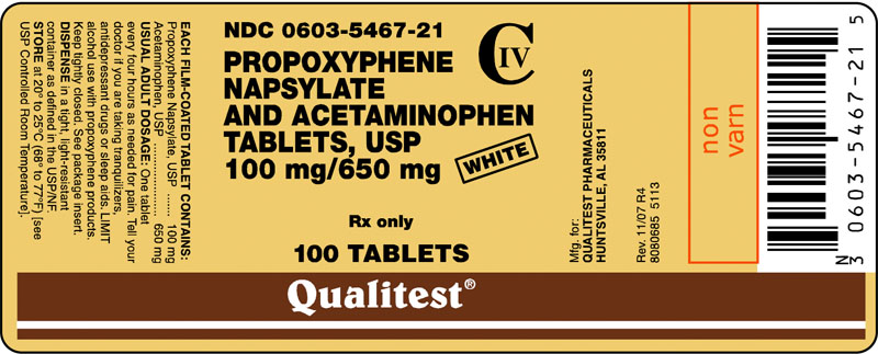 This is an image of the label for white 100 mg/650 mg Propoxyphen Napsylate and Acetaminophen Tablets.