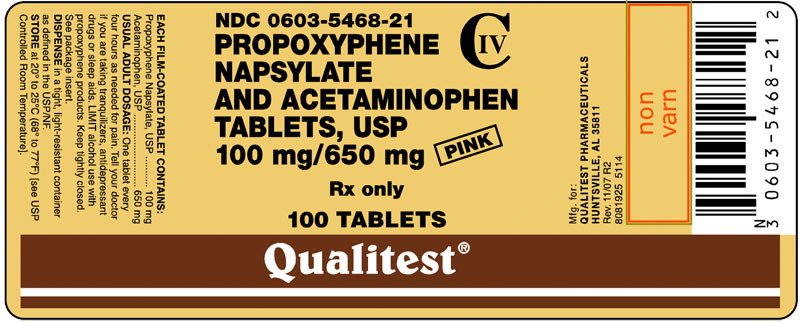 This is an image of the label for pink 100 mg/650 mg Propoxyphen Napsylate and Acetaminophen Tablets.