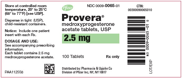 PRINCIPAL DISPLAY PANEL - 2.5 mg Tablet Bottle Label - NDC 0065