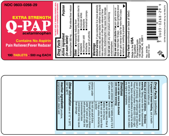 This is an image of the label for Extra Strength Q-PAP Acetaminophen Tablets.