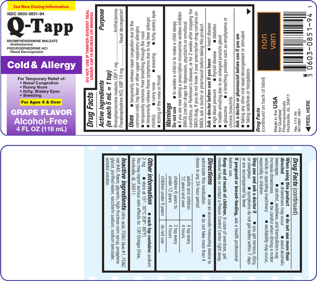 Label of Q-Tapp Cold & Allergy Grape flavor