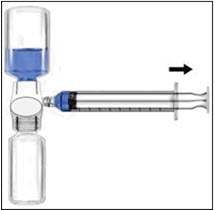 Turn the connected vials so the RECOMBINATE vial is on top and draw the solution into syringe. Disconnect the syringe and attach infusion needle. Gently remove air bubbles.