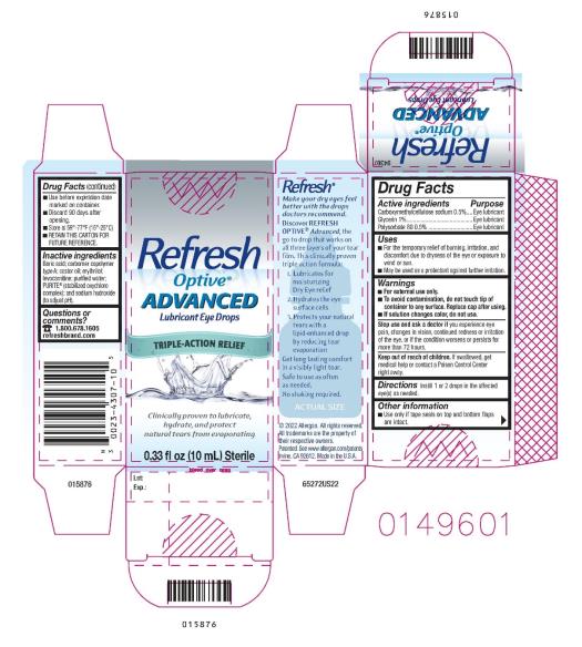 Principal Display Panel
NDC 0023-4307-10
Refresh
Optive®
ADVANCED
Lubricant Eye Drops
TRIPLE-ACTION RELIEF
Clinically proven to lubricate,
hydrate, and protect
natural tears from evaporating
0.33 fl oz (10 mL) Sterile
