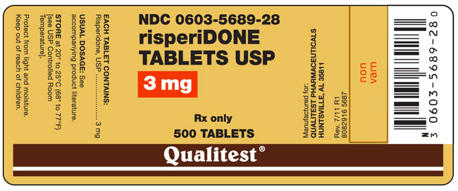 This is an image of the label for risperiDONE Tablets 3 mg 500 count.