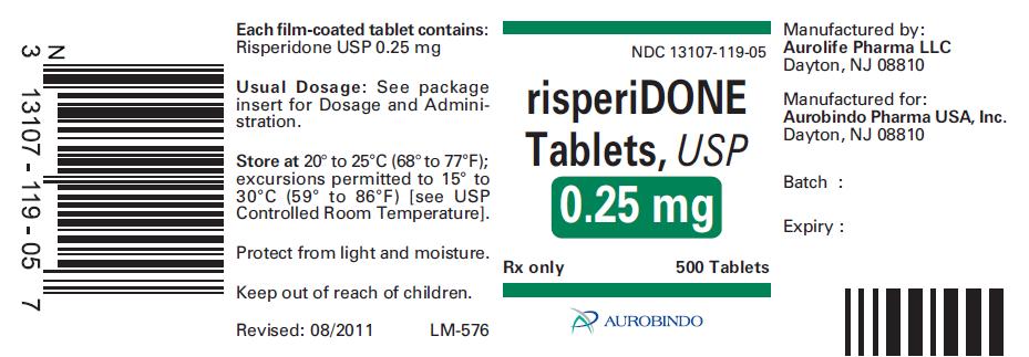 Risperidone Tablets, USP 0.25mg (500 Tabs bottle label)