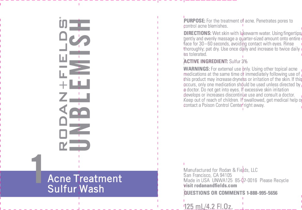 Principal display Panel - Rodan Fields Unblemish Acne Treatment Sulfur Wash Label
