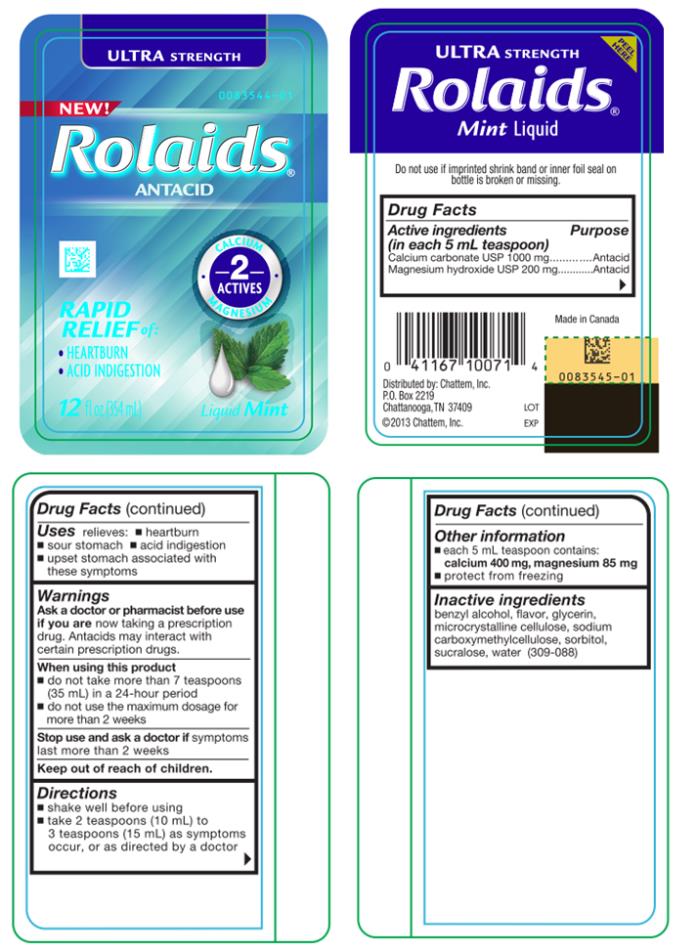 REGULAR STRENGTH
NEW!
Rolaids®
ANTACID
RAPID RELIEF of:
● HEARTBURN
● ACID INDIGESTION
12 fl oz (354 mL)
Liquid Mint 
