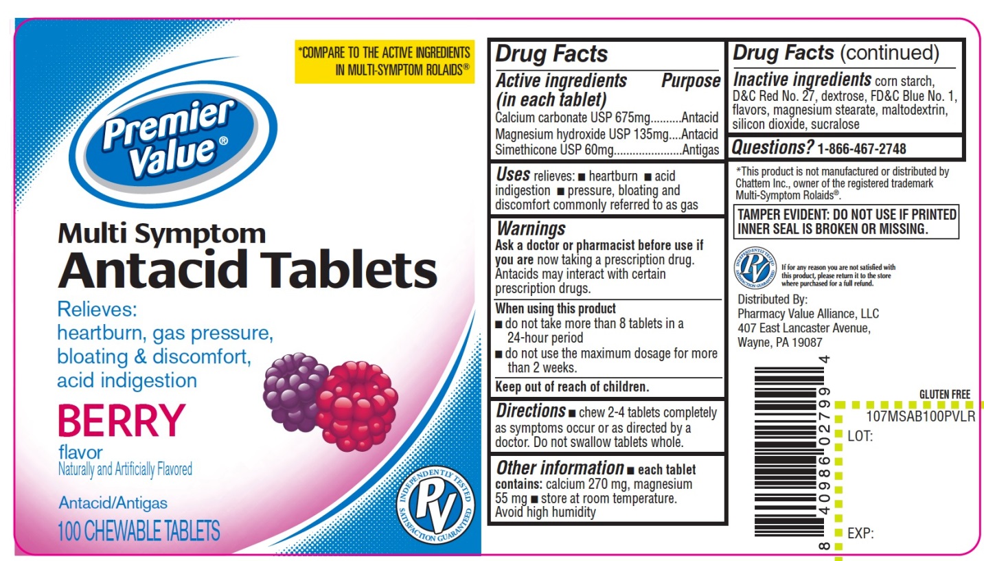Premier Value Multi Symmptom Berry Flavor Antacid Tablets