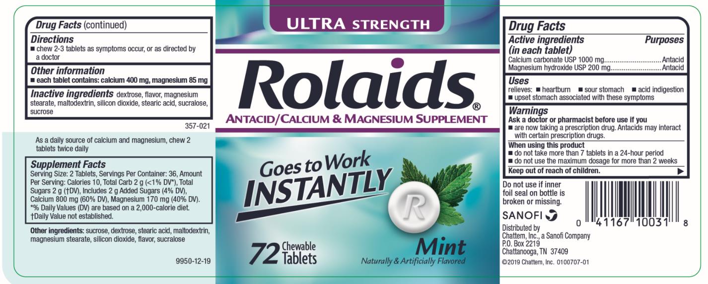 PRINCIPAL DISPLAY PANEL
ULTRA STRENGTH 
Rolaids®
ANTACID
Rapid Relief of:
Heartburn
Acid Indigestion
72 Chewable Tablets
Mint 
