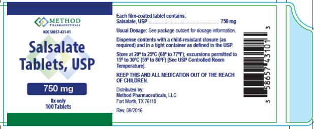 PRINCIPAL DISPLAY PANEL
NDC 58657-431-01
Salsalate Tablets, USP
750 mg
100 Tablets
Rx Only
