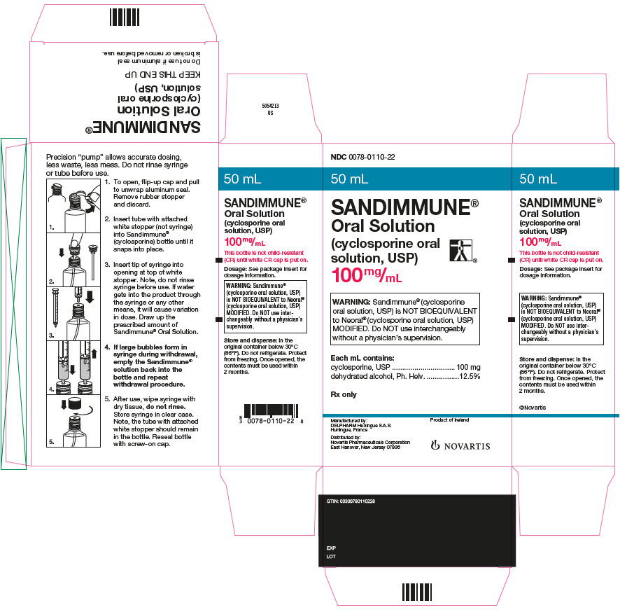 PRINCIPAL DISPLAY PANEL
								 NDC 0078-0110-22
								 50 mL
								 SANDIMMUNE® Oral Solution
								 (cyclosporine oral solution, USP)
								 100 mg/mL
								 WARNING: Sandimmune® (cyclosporine oral solution, USP) is NOT BIOEQUIVALENT to Neoral® (cyclosporine oral solution, USP) MODIFIED. Do NOT use interchangeably without a physician’s supervision.
								 Each mL contains:
								 cyclosporine, USP 100 mg
								 dehydrated alcohol, Ph. Helv 12.5%
								 Rx only
								 NOVARTIS
							