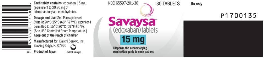 PRINCIPAL DISPLAY PANEL NDC 65597-201-30 Savaysa (edoxaban) tablets 15 mg 30 TABLETS Rx Only