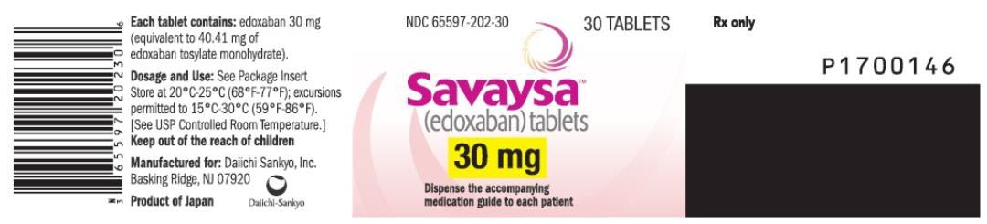 PRINCIPAL DISPLAY PANEL NDC 65597-202-30 Savaysa (edoxaban) tablets 30 mg 30 TABLETS Rx Only