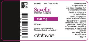 PRINCIPAL DISPLAY PANEL
Rx Only
NDC 0456-1510-60
Savella®
(milnacipran HCI) Tablets
100 mg
60 Tablets
Dispense the accompanying Medication
Guide to each patient.
abbvie
