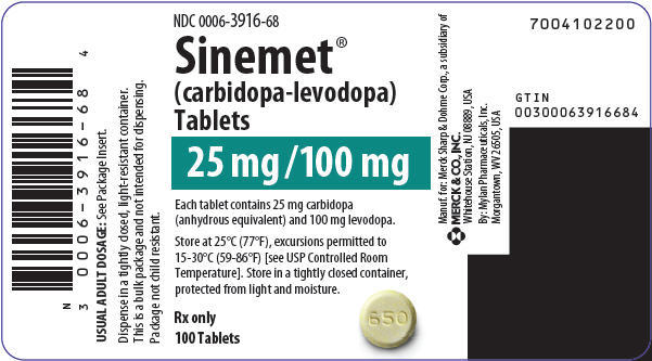 PRINCIPAL DISPLAY PANEL - 25 mg/100 mg Tablet Bottle Label - 3916-68