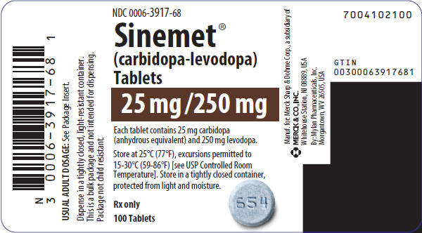 PRINCIPAL DISPLAY PANEL - 25 mg/250 mg Tablet Bottle Label - 3917-68