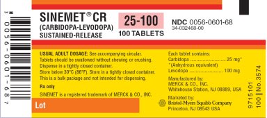 Sinemet CR 25/100 mg Bottle Label
