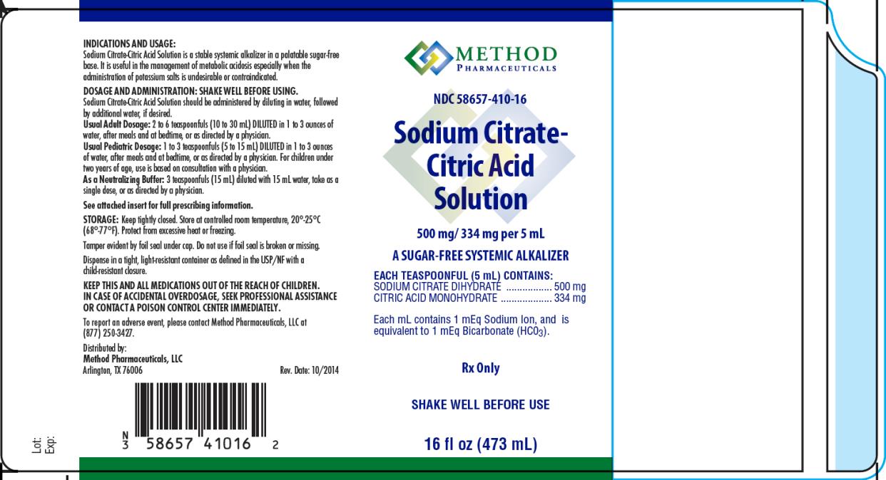 PRINCIPAL DISPLAY PANEL NDC 58657-410-16 Sodium Citrate- Citric Acid Solution 500 mg/334 mg per 5 mL Rx Only SHAKE WELL BEFORE USE 16 fl oz (473 mL)