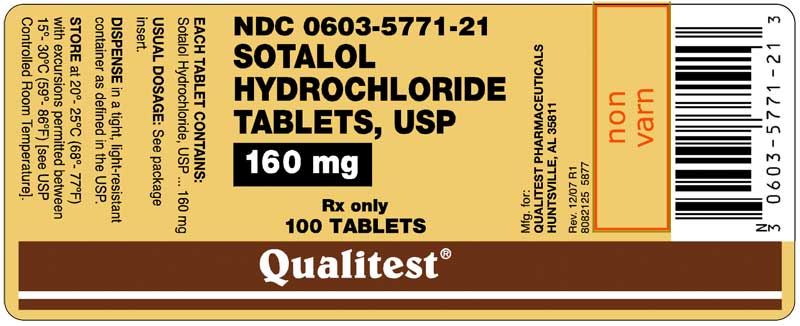 This is an image of the Sotalol 160 mg label.