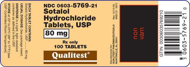 This is an image of The Sotalol Hydrochloride Tablets, USP 80 mg, 100 count label.