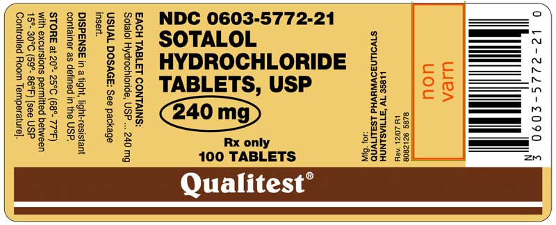 This is an image of the Sotalol 240 mg label.