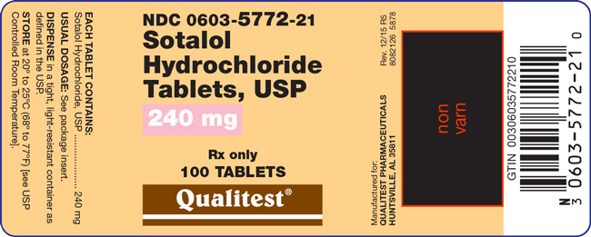 This is an image of The Sotalol Hydrochloride Tablets, USP 240 mg, 100 count label.