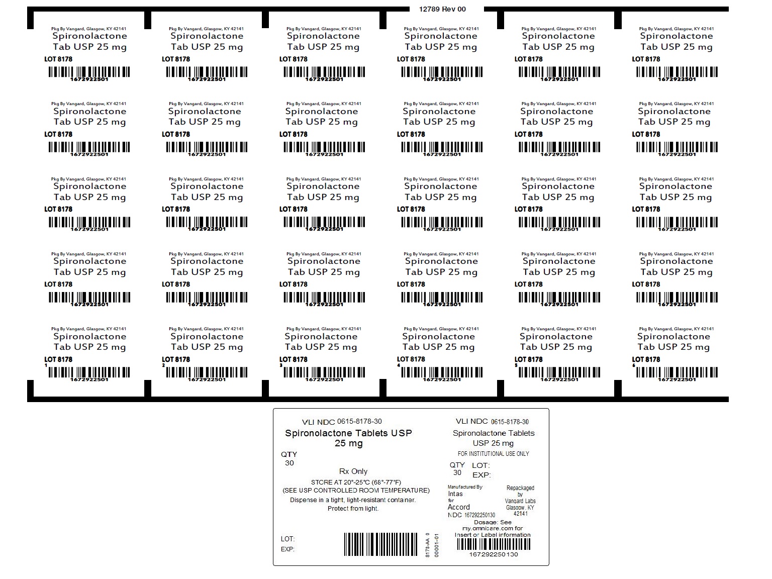 Spironolactone 25mg Tabs unit dose label