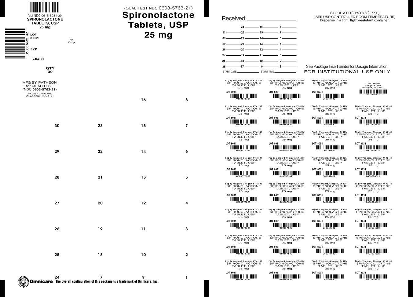 Spironolactone Tablets, USP 25mg bingo card label