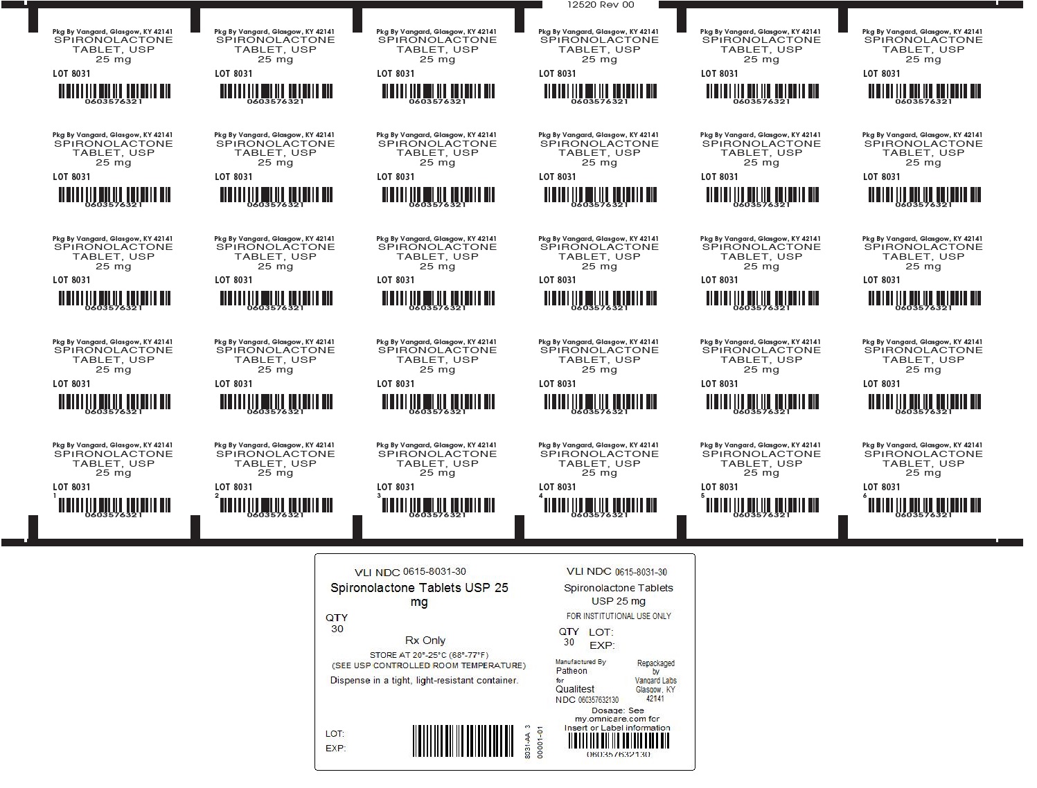 Spironolactone Tablets, USP 25mg unit-dose box label