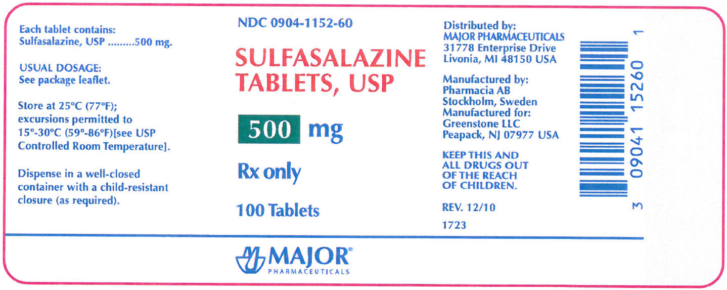 NDC 0904-1152-60
SULFASALAZINE TABLETS, USP
500 mg only 100 tablets