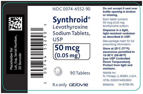 NDC 0074-7148-90 
Synthroid®
Levothyroxine 
Sodium Tablets, 
USP 
200 mcg 
(0.2 mg) 
90 Tablets 
Rx only abbvie 
