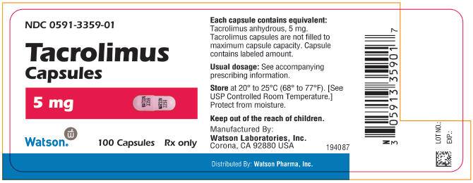NDC 0591-3359-01 Tacrolimus Capsules 5 mg 100 Capsules Rx only