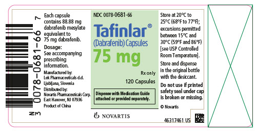 PRINCIPAL DISPLAY PANEL
								NDC 0078-0681-66
								Tafinlar®
								(Dabrafenib) Capsules
								75 mg
								Rx only
								120 Capsules
								Dispense with Medication Guide attached or provided separately.
								NOVARTIS