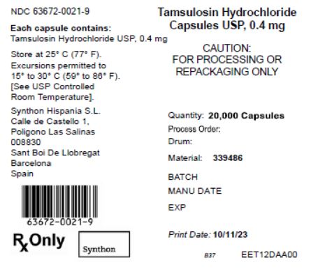 Tamsulosin Hydrochloride Capsules USP, 0.4 mg Bulk Drum Label Synthon Hispania S.L.