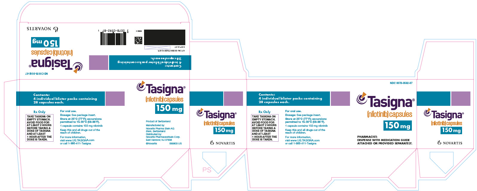 NDC 0078-0592-87
Tasigna
(nilotinib) capsules
150 mg
							