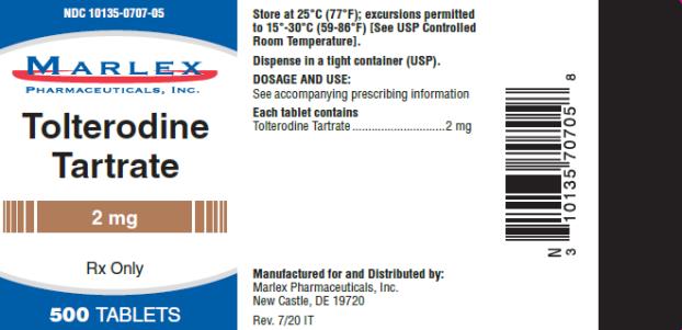 PACKAGE LABEL - PRINCIPAL DISPLAY PANEL – 2 mg Strength
NDC 10135-0707-05
500 Tablets 	

Tolterodine Tartrate Tablets 
2 mg
 Rx only
