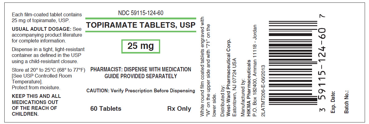 NDC 59115-124-60 Topiramate Tablets, USP 25 mg Rx only 60 TABLETS