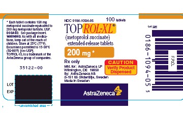 Toprol XL 200mg - 100 Count Bottle Label