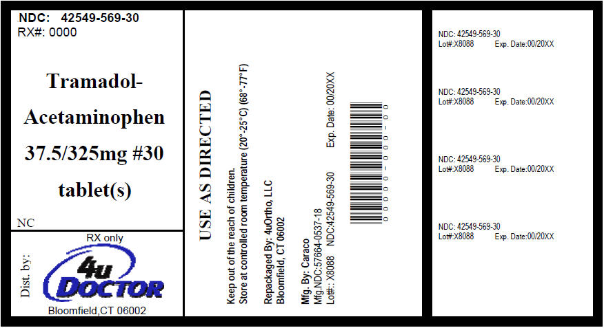 NDC: 42549-569-30
Tramadol-Acetaminophen
37.5/325 mg #30 tablet(s)
