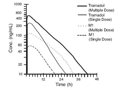 Mean Tramadol and M1 Plasma Concentration Profiles 