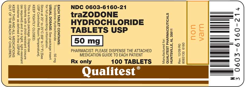 This is an image of the label for 50 mg Trazodone Hydrochloride Tablets.