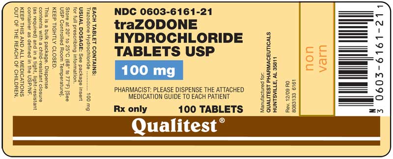 This is an image of the label for 100 mg Trazodone Hydrochloride Tablets.