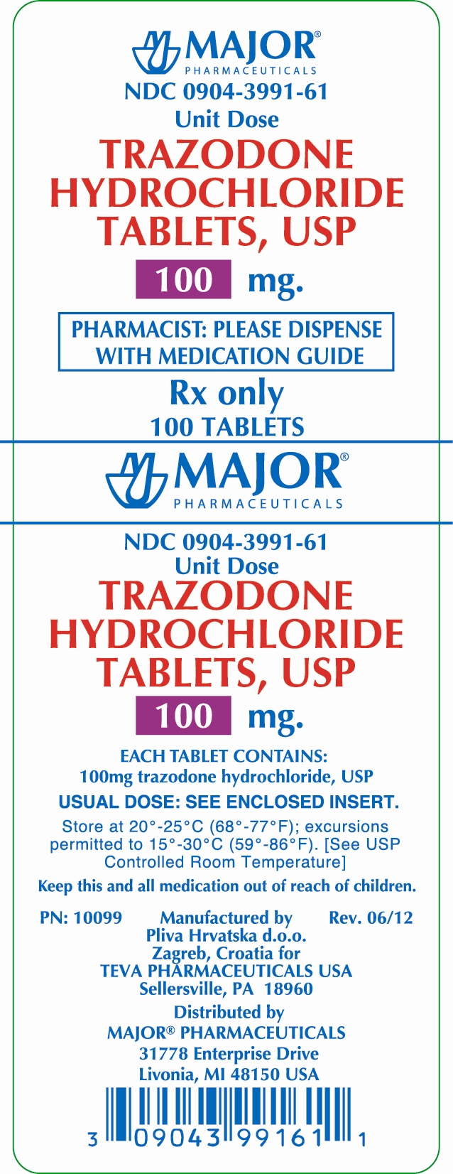 TRAZODONE HYDROCHLORIDE TABLETS, USP 100MG