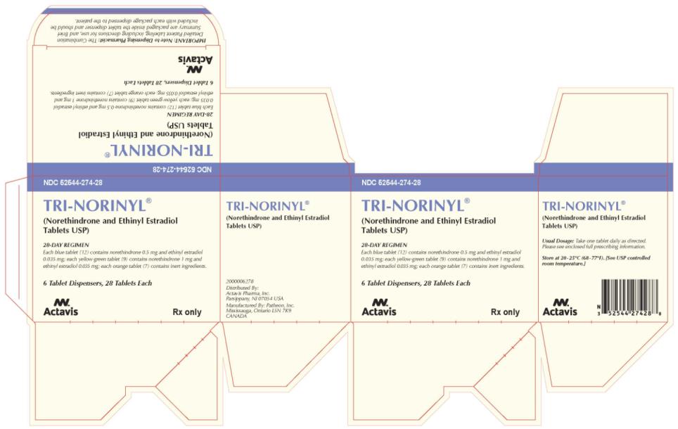 PRINCIPAL DISPLAY PANEL
Tri-Norinyl® (Norethindrone and Ethinyl Estradiol Tablets USP)
NDC 52544-274-28
Carton x 6 Dispensers, 28 tablets each
