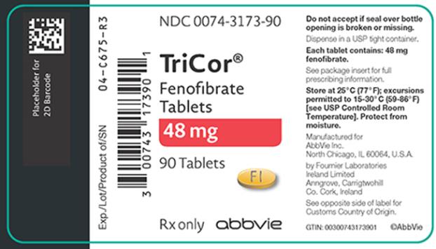 NDC 0074-3173-90 
TriCor®
Fenofibrate Tablets 
48 mg 
90 Tablets 
Rx only abbvie 
