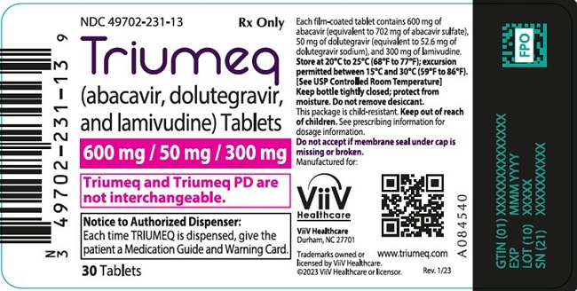 Triumeq tablets 30 count label