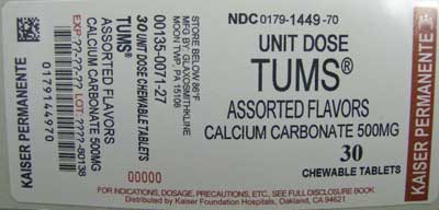 Tums Regular Assorted Fruit Label
