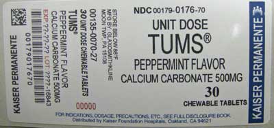 Tums Regular Peppermint Label